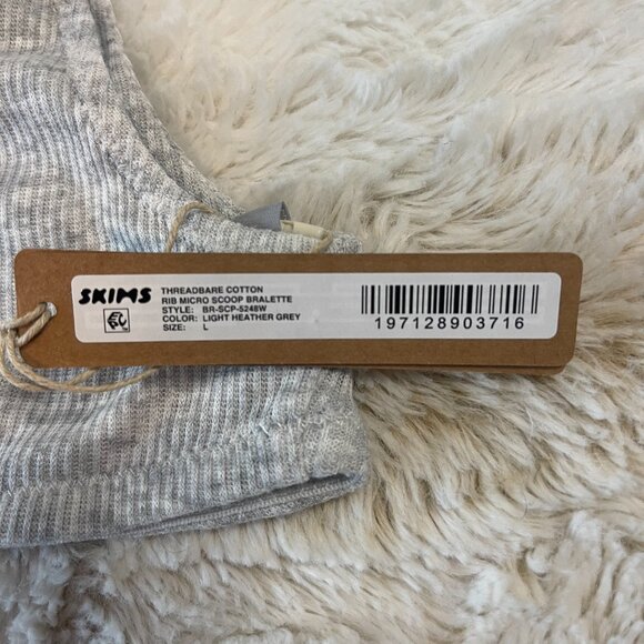 SKIMS Threadbare Cotton Rib Micro Scoop Bralette in light heather grey size L - Picture 4 of 4